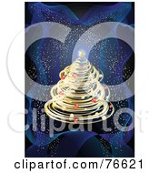 Poster, Art Print Of Golden Christmas Tree Over A Dark Blue Background With Confetti