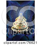 Royalty Free RF Clipart Illustration Of A Golden Christmas Tree Over A Dark Blue Background With Confetti