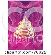 Royalty Free RF Clipart Illustration Of A Golden Christmas Tree Over A Pink Background With Confetti