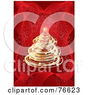 Poster, Art Print Of Golden Christmas Tree Over A Red Background With Confetti