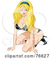 Poster, Art Print Of Sexy Blond Kneeling Asian Pinup Woman Boots And Undergarments