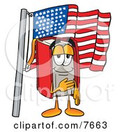 Red Book Mascot Cartoon Character Pledging Allegiance To An American Flag