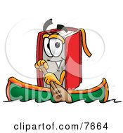 Red Book Mascot Cartoon Character Rowing A Boat
