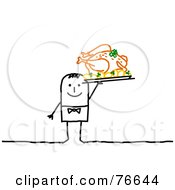 Poster, Art Print Of Stick People Character Man Serving A Thanksgiving Feast