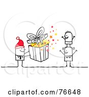 Poster, Art Print Of Stick People Character Man Giving His Wife And Child A Christmas Present
