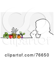 Poster, Art Print Of Head Outline Of A Healthy Man Eating Fruits And Veggies