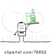Poster, Art Print Of Stick People Character Man Serving A Bottled Beverage And A Glass