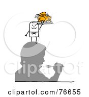 Poster, Art Print Of Stick People Character Man Serving A Turkey On A Mans Head