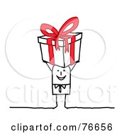 Royalty Free RF Clipart Illustration Of A Stick People Character Man Holding A Birthday Present Over His Head