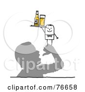 Poster, Art Print Of Stick People Character Man Serving Beer On A Mans Hand