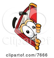 Poster, Art Print Of Red Book Mascot Cartoon Character Peeking Around A Corner