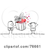 Poster, Art Print Of Stick People Character Man Giving A Present To His Wife