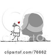 Poster, Art Print Of Silhouetted Head Kissing A Stick People Character Woman
