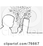 Royalty Free RF Clipart Illustration Of A Head Outline Of A Male Student Reading by NL shop