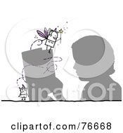 Poster, Art Print Of Silhouetted Boy Reading A Story With A Stick People Character Devil And Fairy Godmother