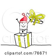 Poster, Art Print Of Stick People Character Man Popping Out Of A Christmas Present