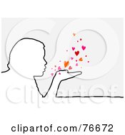 Poster, Art Print Of Head Outline Of A Man Blowing Heart Kisses