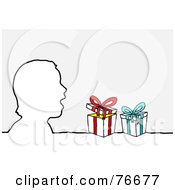 Poster, Art Print Of Head Outline Of A Surprised Boy With Christmas Presents