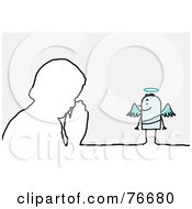 Poster, Art Print Of Stick People Angel Character Watching A Man In Prayer