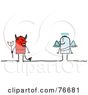 Poster, Art Print Of Stick People Devil Facing An Angel