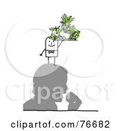 Poster, Art Print Of Stick People Character Man Serving Fruit On A Mans Head