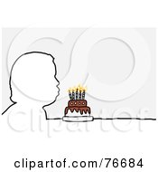 Poster, Art Print Of Head Outline Of A Man Blowing Out Birthday Cake Candles
