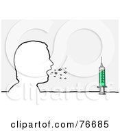 Head Outline Of A Coughing Man And A Green Syringe