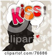 Silhouetted Head With Hearts And The Word Kiss In A Word Balloon