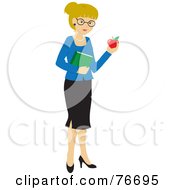 Poster, Art Print Of Blond Caucasian School Teacher Woman Carrying An Apple And Book