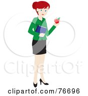 Royalty Free RF Clipart Illustration Of A Redhead Caucasian School Teacher Woman Carrying An Apple And Book by Rosie Piter