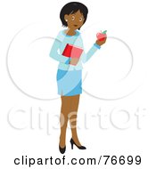 Black School Teacher Woman Carrying An Apple And Book
