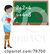 Poster, Art Print Of Black Female School Teacher Pointing To A Chalk Board With Math And An Apple