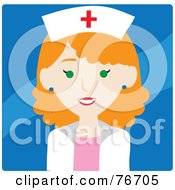 Poster, Art Print Of Friendly Redhead Caucasian Female Nurse Avatar Over Blue