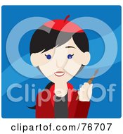 Royalty Free RF Clipart Illustration Of A Black Haired Caucasian Avatar Artist Woman On Blue by Rosie Piter