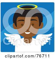 Poster, Art Print Of African American Male Avatar Angel Over Blue