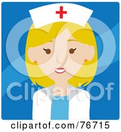 Poster, Art Print Of Friendly Blond Caucasian Female Nurse Avatar Over Blue