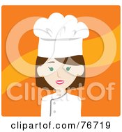 Poster, Art Print Of Brunette Caucasian Avatar Chef Woman Over Orange