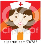 Poster, Art Print Of Brunette Caucasian Avatar Nurse Woman Over Red