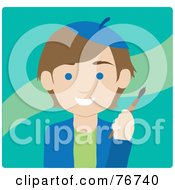 Royalty Free RF Clipart Illustration Of A Brunette Caucasian Avatar Artist Man On Turquoise by Rosie Piter