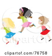 Poster, Art Print Of Three Caucasian And African American Girls Running