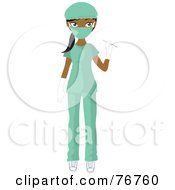 Female African American Medical Or Veterinary Surgeon In Green Scrubs