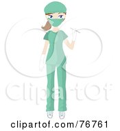 Female Caucasian Medical Or Veterinary Surgeon In Green Scrubs
