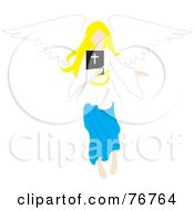 Blond Female Angel Flying With A Bible