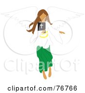 Poster, Art Print Of Brunette Female Angel Flying With A Bible