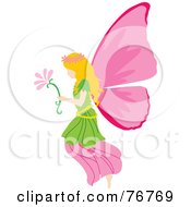 Royalty Free RF Clipart Illustration Of A Blond Female Fairy With Pink Wings Carrying A Flower by Rosie Piter #COLLC76769-0023