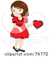 Pretty Brunette Caucasian Girl In A Red Dress Holding A Red Valentine