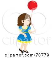 Poster, Art Print Of Pretty Brunette Caucasian Girl Carrying A Red Balloon