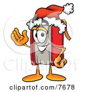 Red Book Mascot Cartoon Character Wearing A Santa Hat And Waving