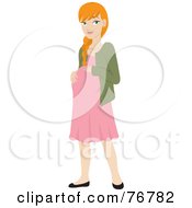 Royalty Free RF Clipart Illustration Of A Pregnant Redhead Woman Resting Her Hands On Her Belly