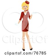 Poster, Art Print Of Attractive Young Blond Caucasian Flight Attendant In A Red Stewardess Uniform